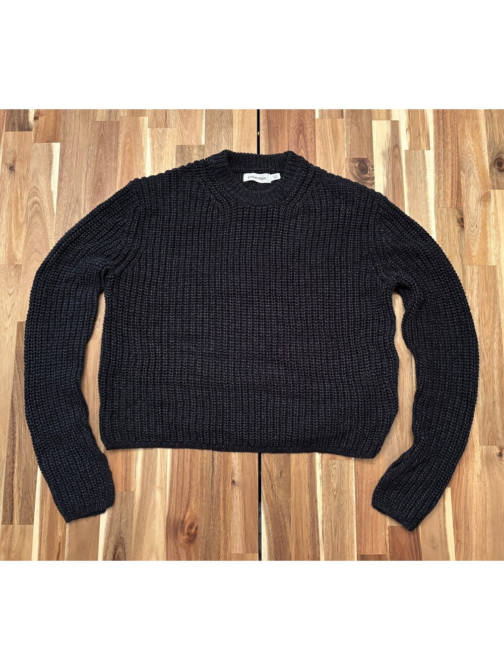 Calvin Klein Black Chunky Knit Cropped Crewneck Sweater S/P (2143)